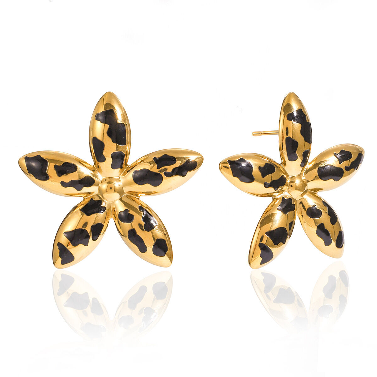 1 Paar sexy Damen-Ohrstecker aus Edelstahl mit Leopardenmuster, wasserfest, goldfarben, mit Blumenmuster 