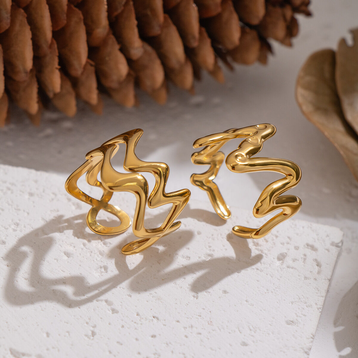 1 Piece Irregular Shape Stainless Steel Waterproof Gold Color Minimalist Ring Picture3