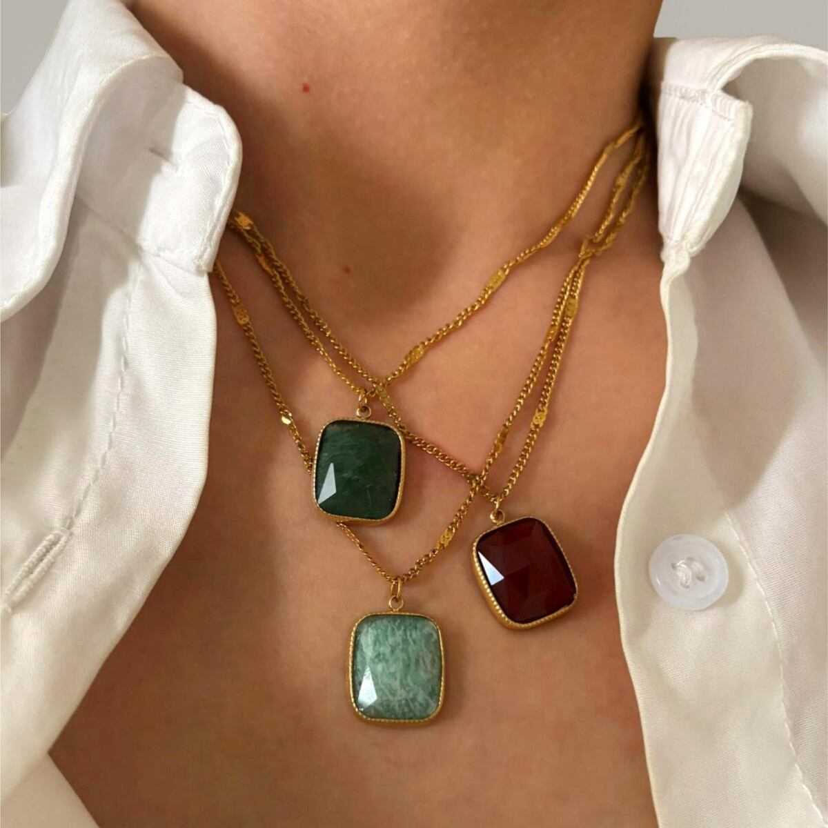 1 Piece Natural Stone Stainless Steel Pendant Necklace