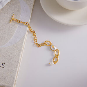 1 Piece Retro Flower Stainless Steel Waterproof Gold Color Women's Chain Bracelets h5 Picture6