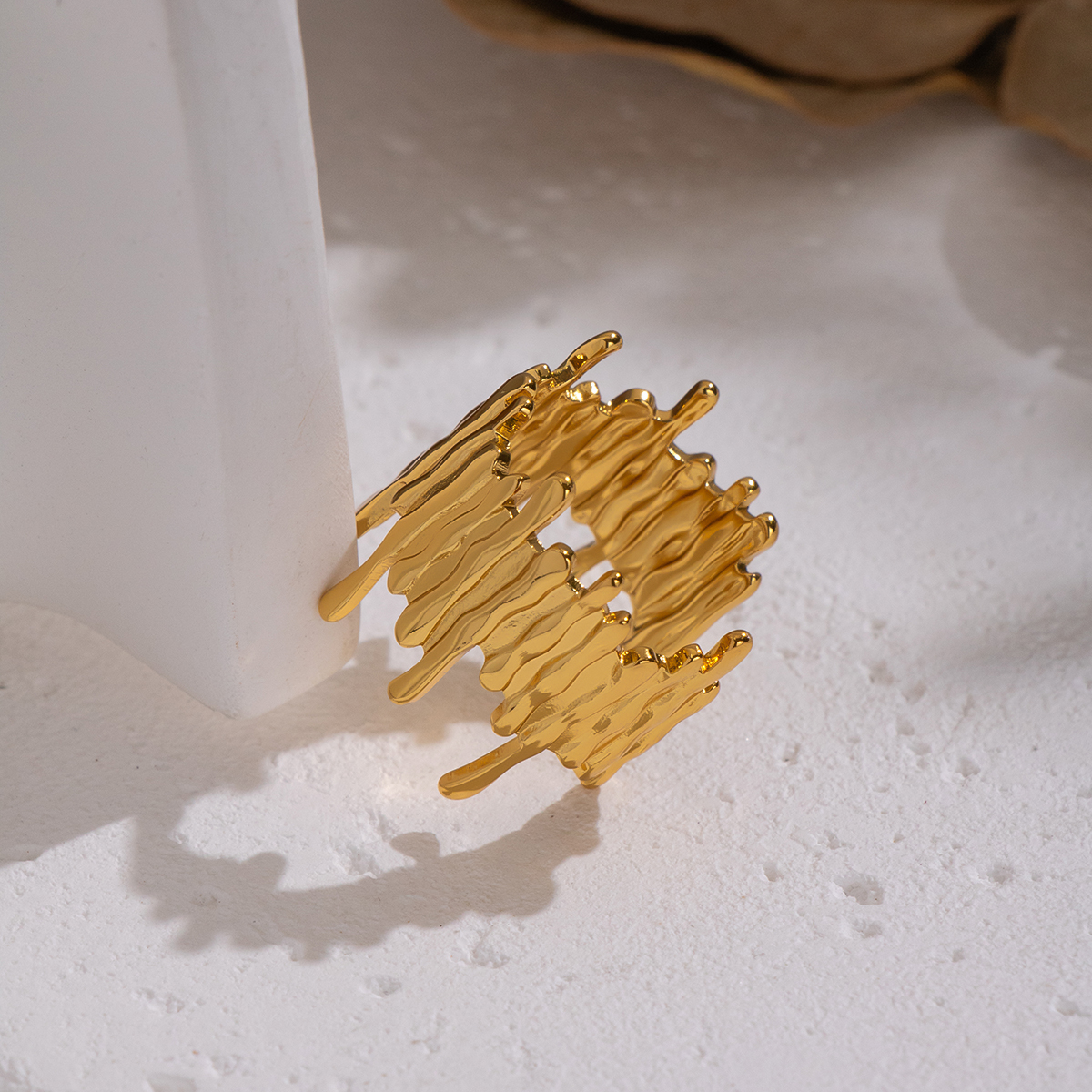 1 Piece Irregular Shape Strip Stainless Steel Waterproof Gold Color Statement Ring h5 Picture3