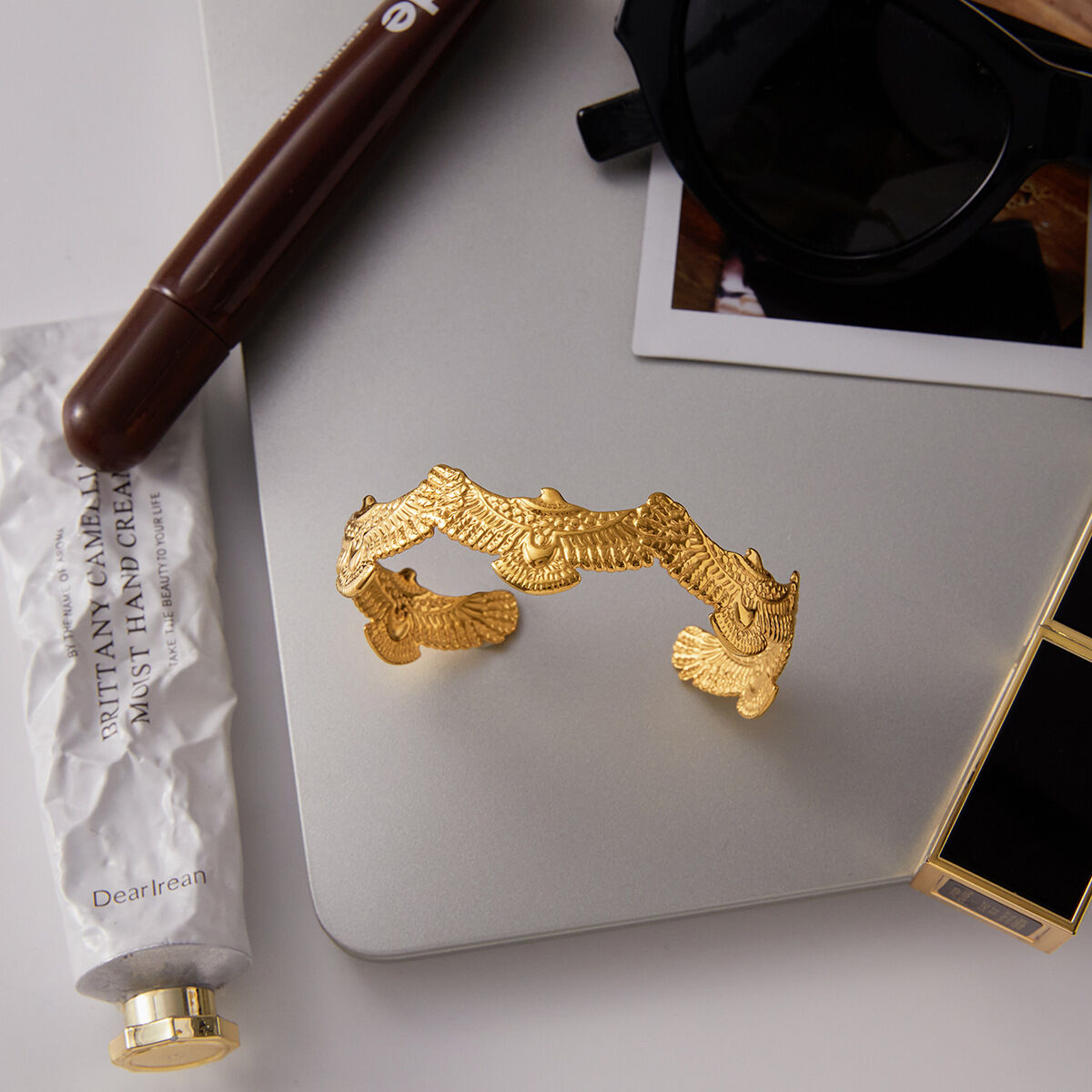 1 Piece Shinning Dove Stainless Steel Waterproof Gold Color Women's Cuff Bracelets h5 Picture9