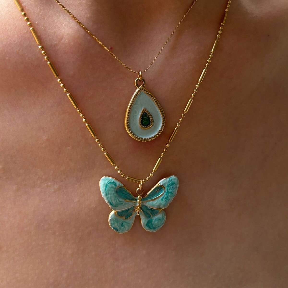 1 Piece Enamel Butterfly Stainless Steel Waterproof Gold Color Pendant Necklace 2