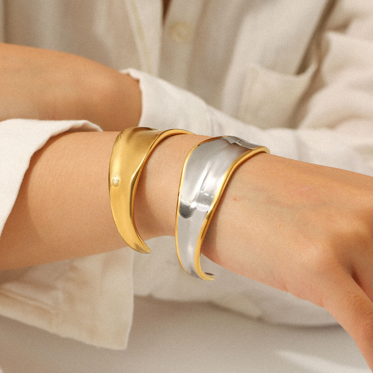 1 Piece Irregular Shape Stainless Steel Waterproof   Gold Color  Women's Bangles Picture5