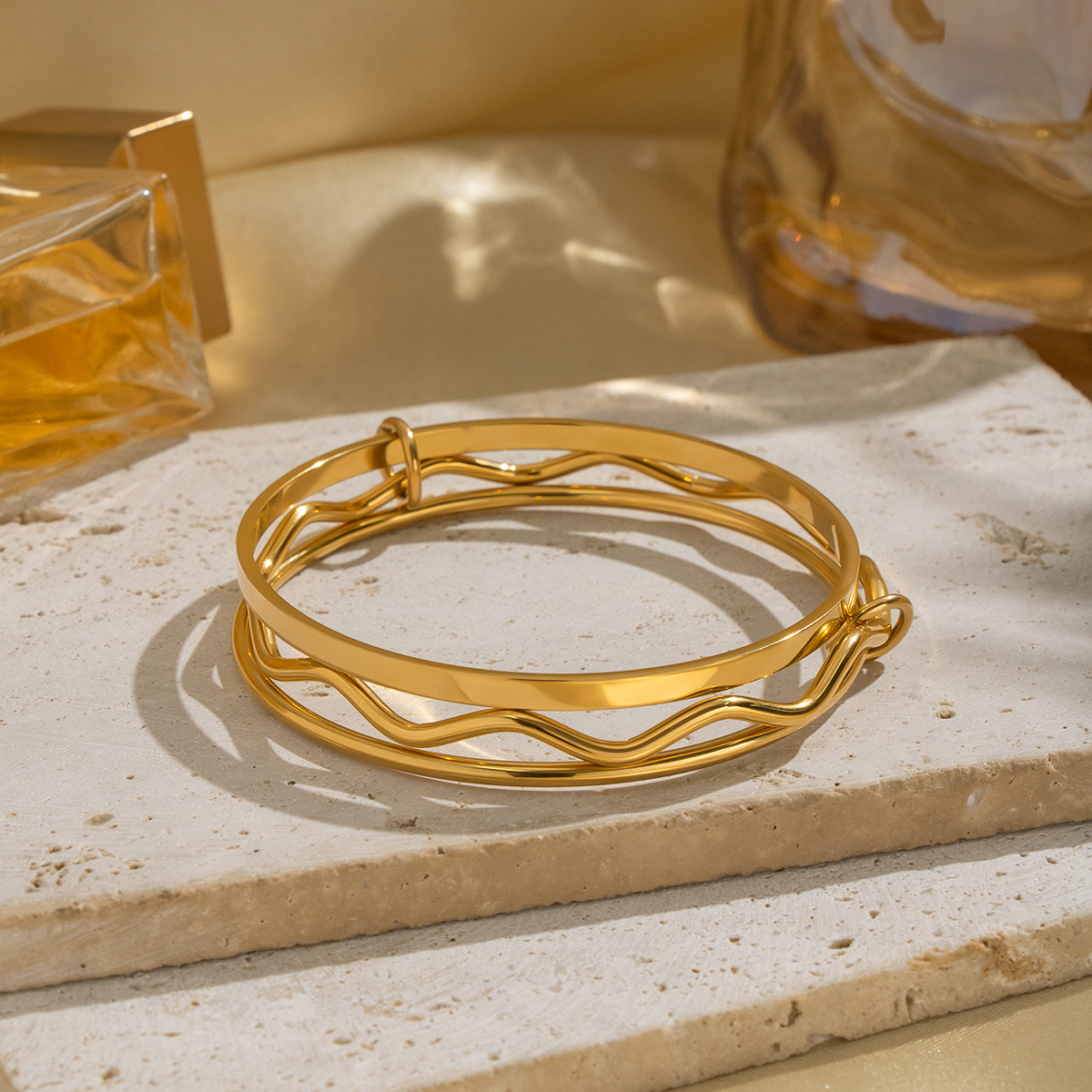 Circle Stainless Steel Waterproof Gold Color Bangles h5 Picture4