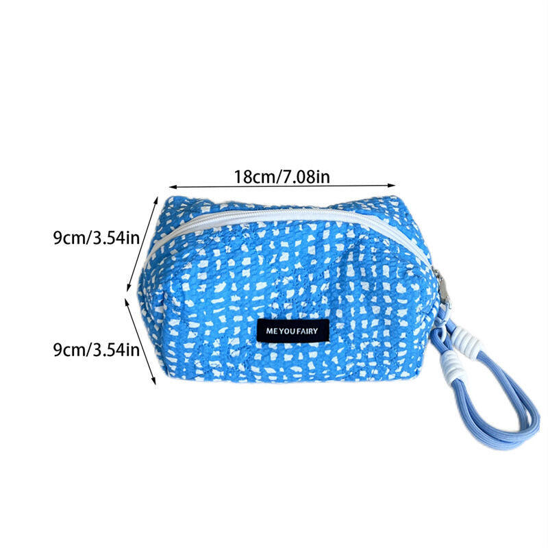 1 Piece Fresh Light Blue Checkered Women's Makeup Bags Picture5