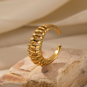 1 Piece Line Shape Stainless Steel Waterproof Gold Color Statement Ring h5 Picture3