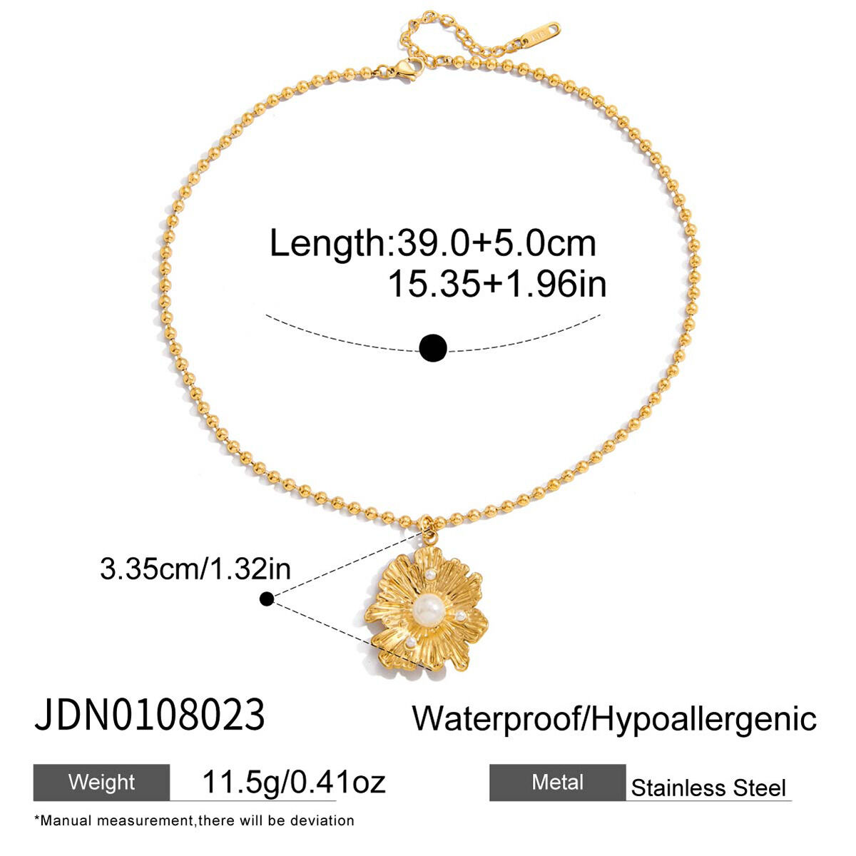 1 Piece Sweet Flower Stainless Steel Waterproof Gold Color Women's Pendant Necklaces Picture2
