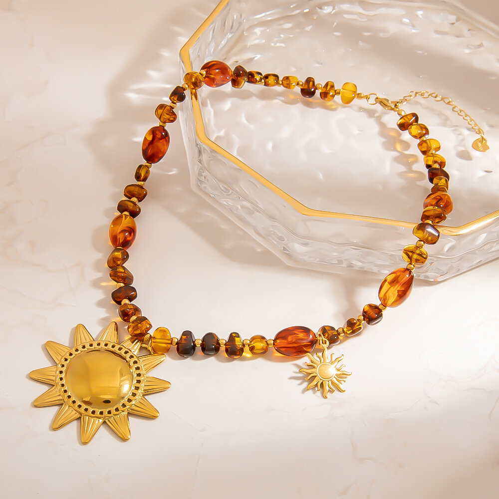 1 Piece Retro Sun Resin Beaded Necklace h5 Picture3