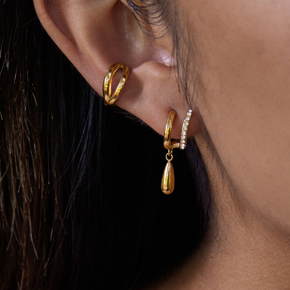 1 paio di splendidi orecchini pendenti da donna in acciaio inossidabile color oro con zirconi