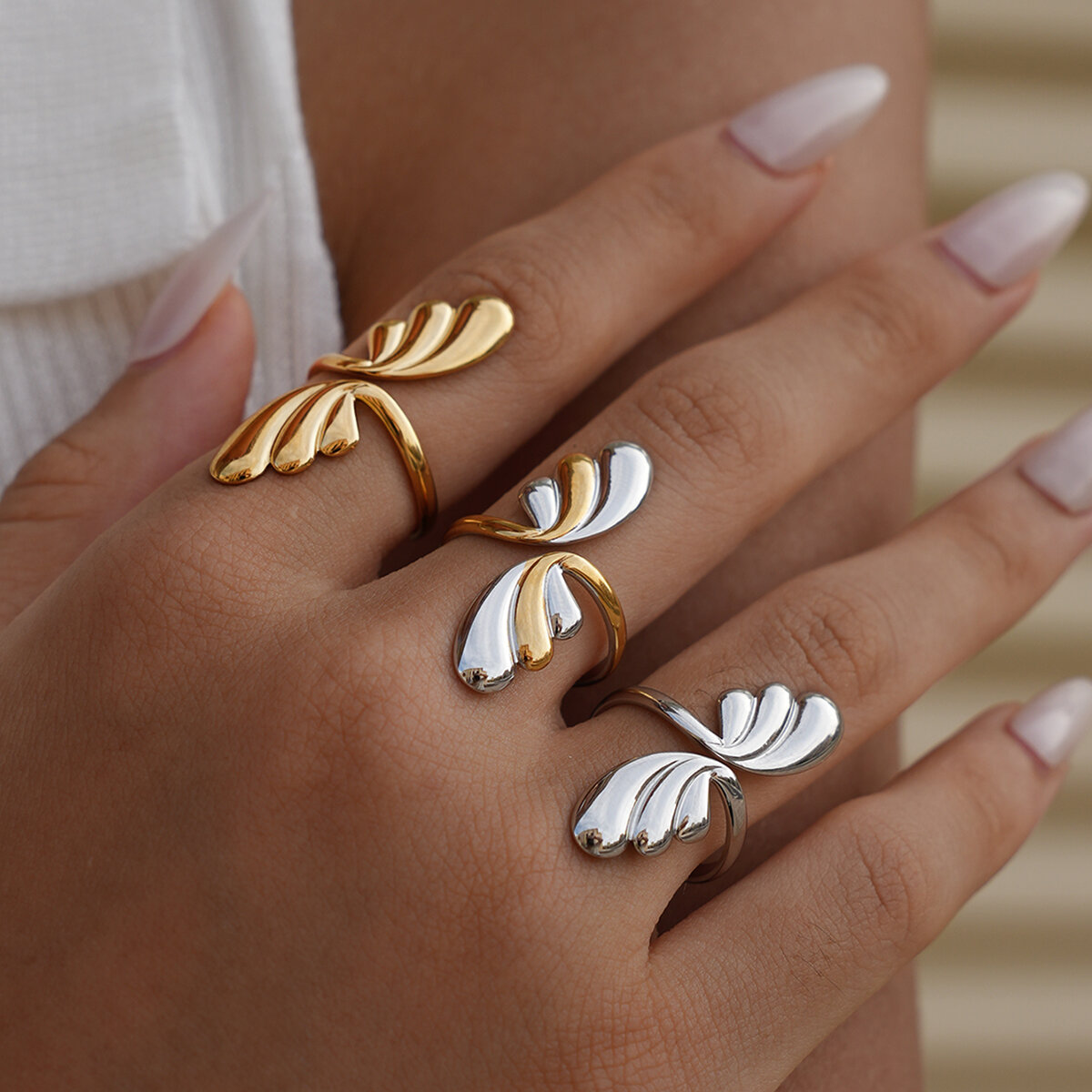 1 Piece Designable Irregular Shape Stainless Steel Waterproof Gold Color Statement Rings h5 Picture6