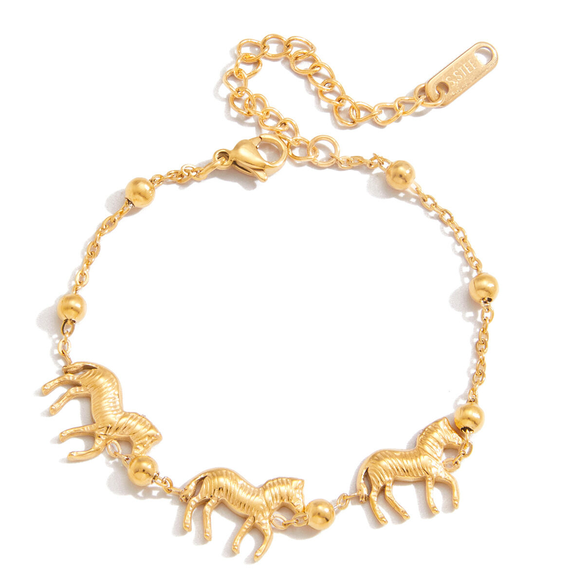 Bracelet à breloques pour femme, 1 pièce, luxueux, en acier inoxydable, étanche, couleur or, motif zèbre. 