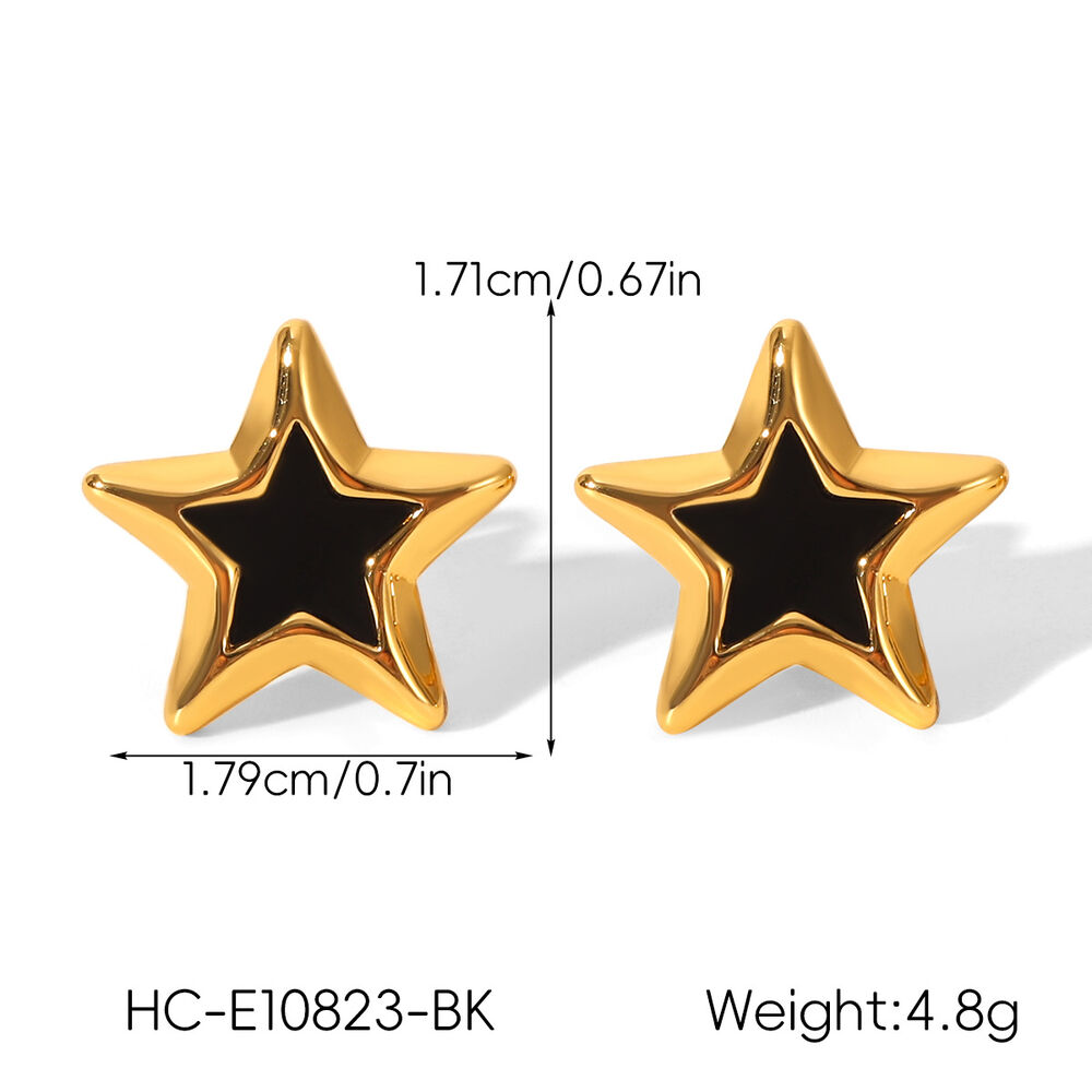 1 paire de boucles d'oreilles à clous en acier inoxydable doré, émaillées et imperméables, en forme d'étoile h5Image2