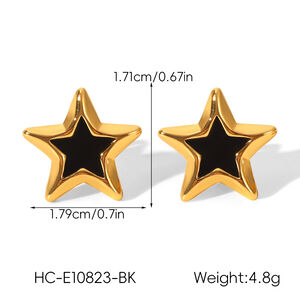 1 paire de boucles d'oreilles à clous en acier inoxydable doré, émaillées et imperméables, en forme d'étoile h5 Image2