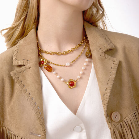 1 Piece Retro Flower Stainless Steel Waterproof Gold Color Acrylic Women's Pendant Necklaces 2