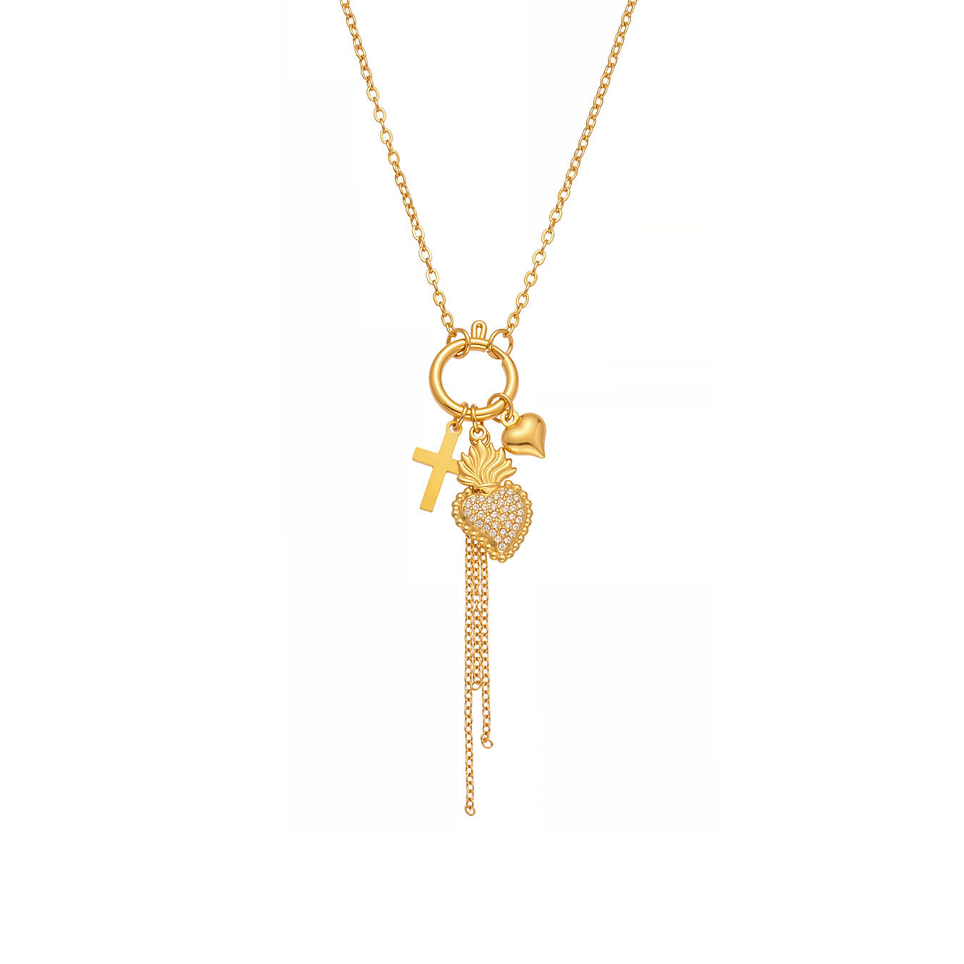 P1605-Golden Heart Zircon Necklace 42Cm 
