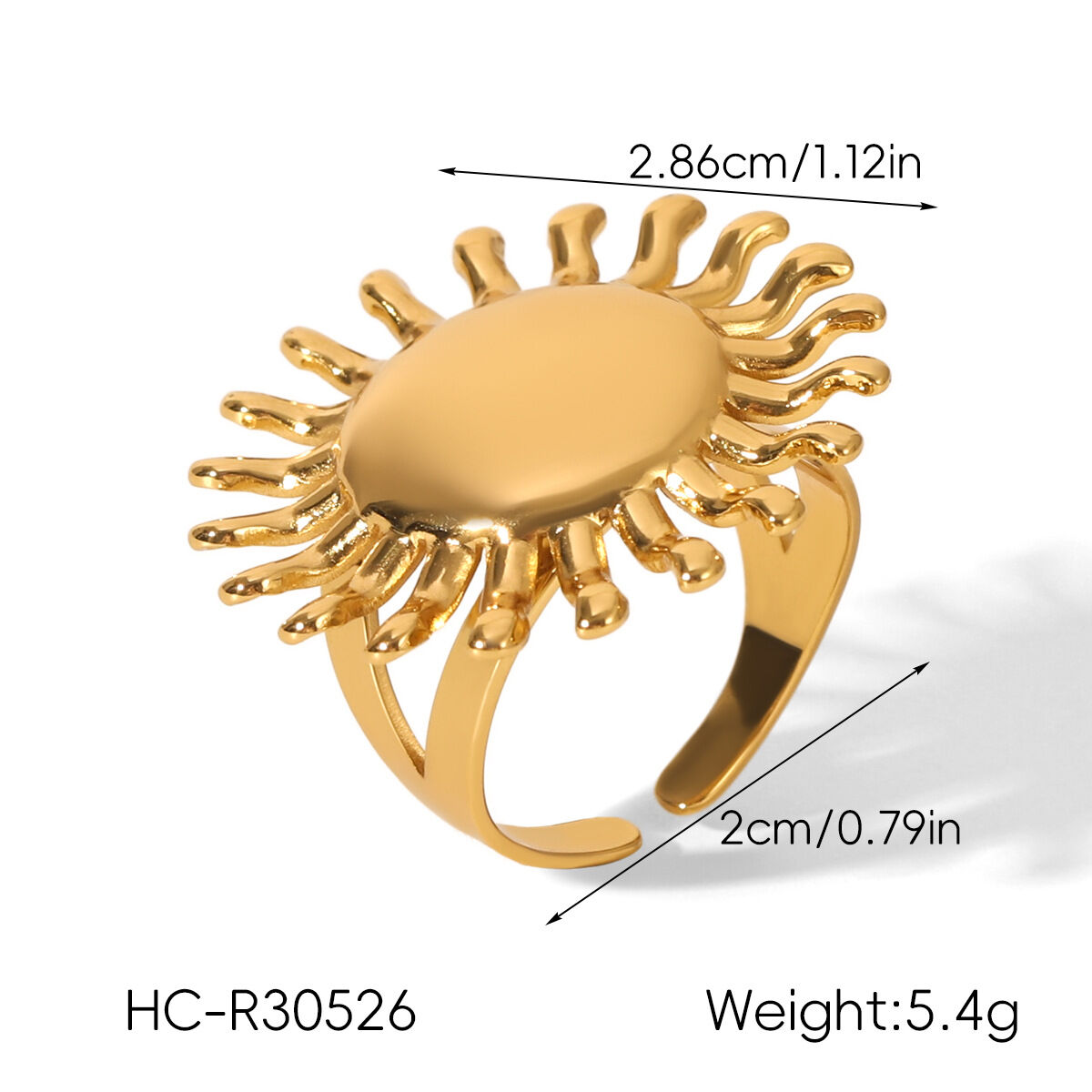 Bague tendance Sun en acier inoxydable étanche couleur or (1 pièce) Image2