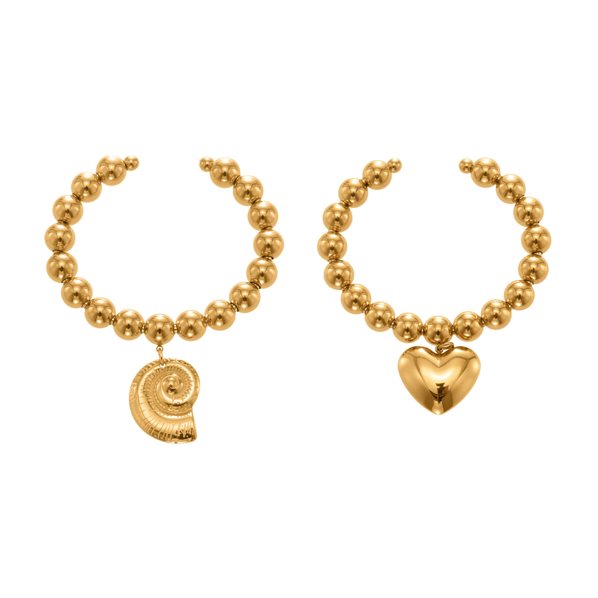 1 Piece Solid Color Heart Beads Shell Stainless Steel Waterproof Gold Color Women's Cuff Bracelets h5 Picture5