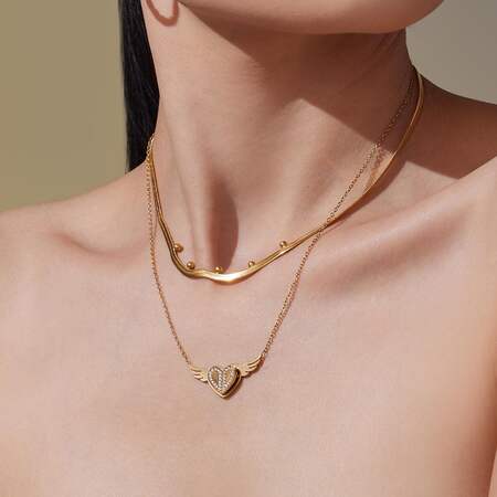 1 Piece Romantic Heart&Swings Stainless Steel Waterproof Gold Color Women's Pendant Necklaces