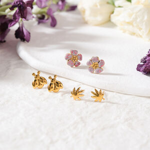 1 Set Romantic Flower Stainless Steel Waterproof Gold Color Women's Earring Sets h5 Picture5