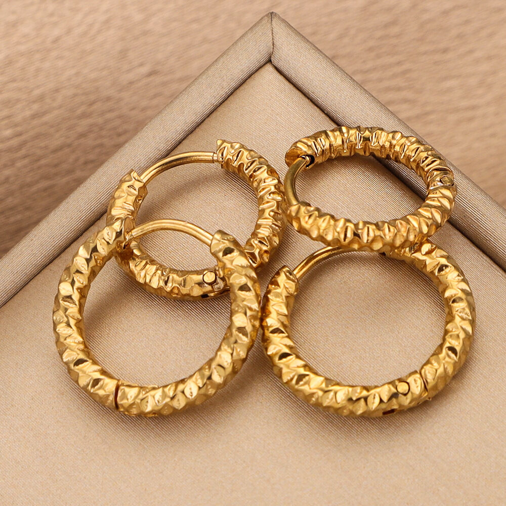1 paio di orecchini a cerchio da donna in acciaio inossidabile con motivo a martello minimalista, impermeabili, color oro h5 Immagine3
