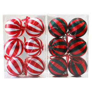 1 set di palline natalizie a righe in poliestere per feste (1 set = 6 pezzi) h5 Immagine5