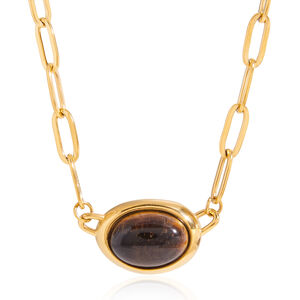1 Piece Retro Oval Natural Stone Stainless Steel Waterproof Gold Color Women's Pendant Necklaces h5