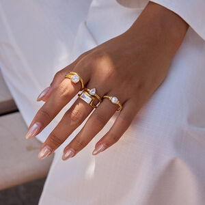 1 Piece shining Droplet Stainless Steel Waterproof Gold Color Zircon Women's Gemstone Rings h5 Picture3