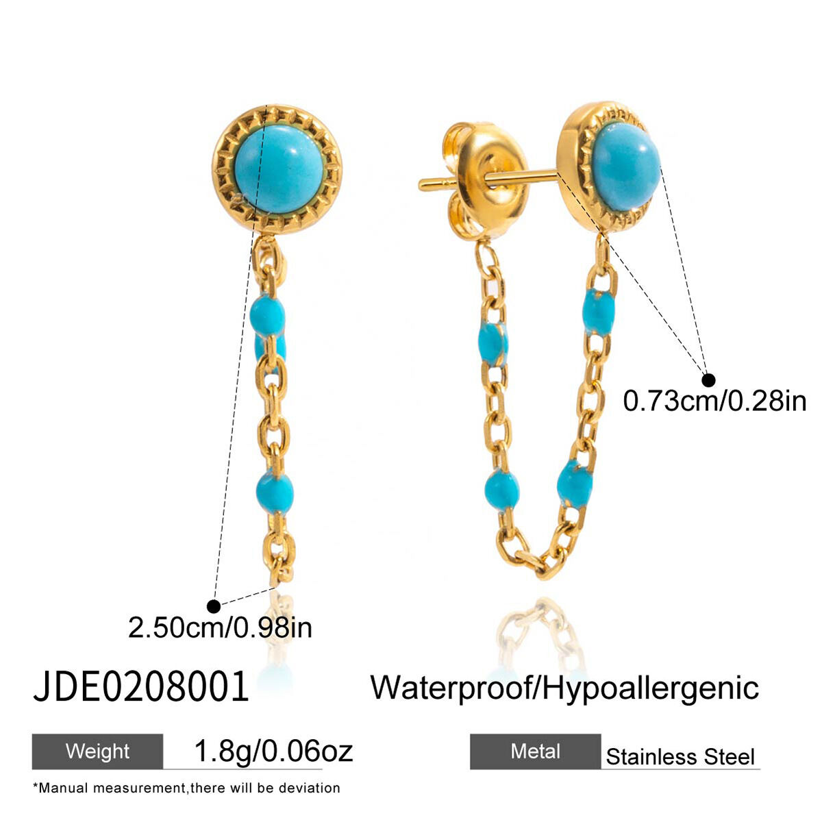 1 Pair Classic Calaite Chain Stainless Steel Waterproof Gold Color Women's Stud Earrings Picture2
