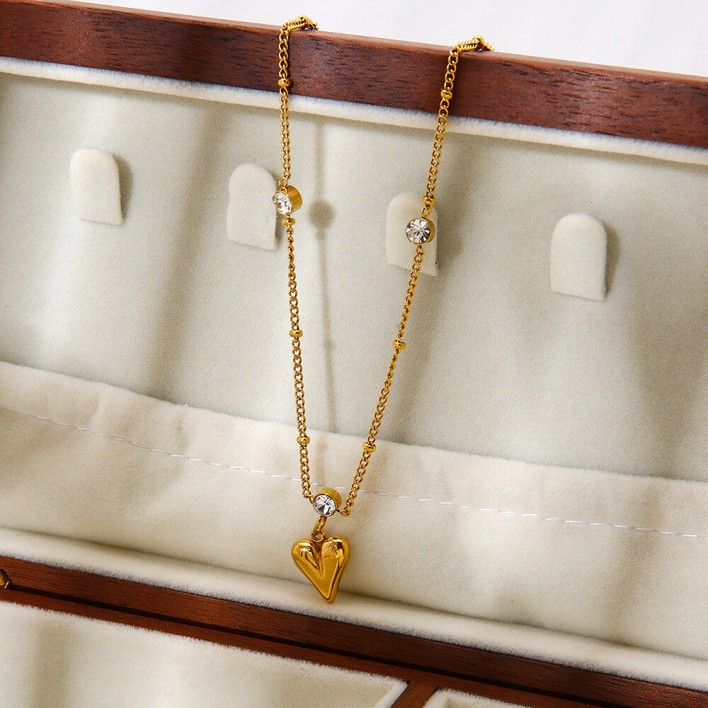 1 Piece  Sweet Heart Stainless Steel Waterproof  Zircon Women's Pendant Necklaces h5 Picture5
