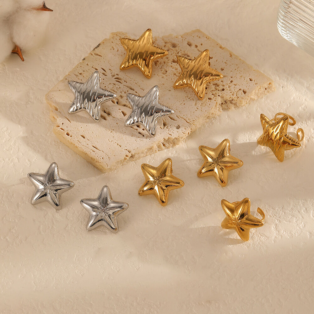 Star Stainless Steel Waterproof Gold Color Earrings Set Picture2