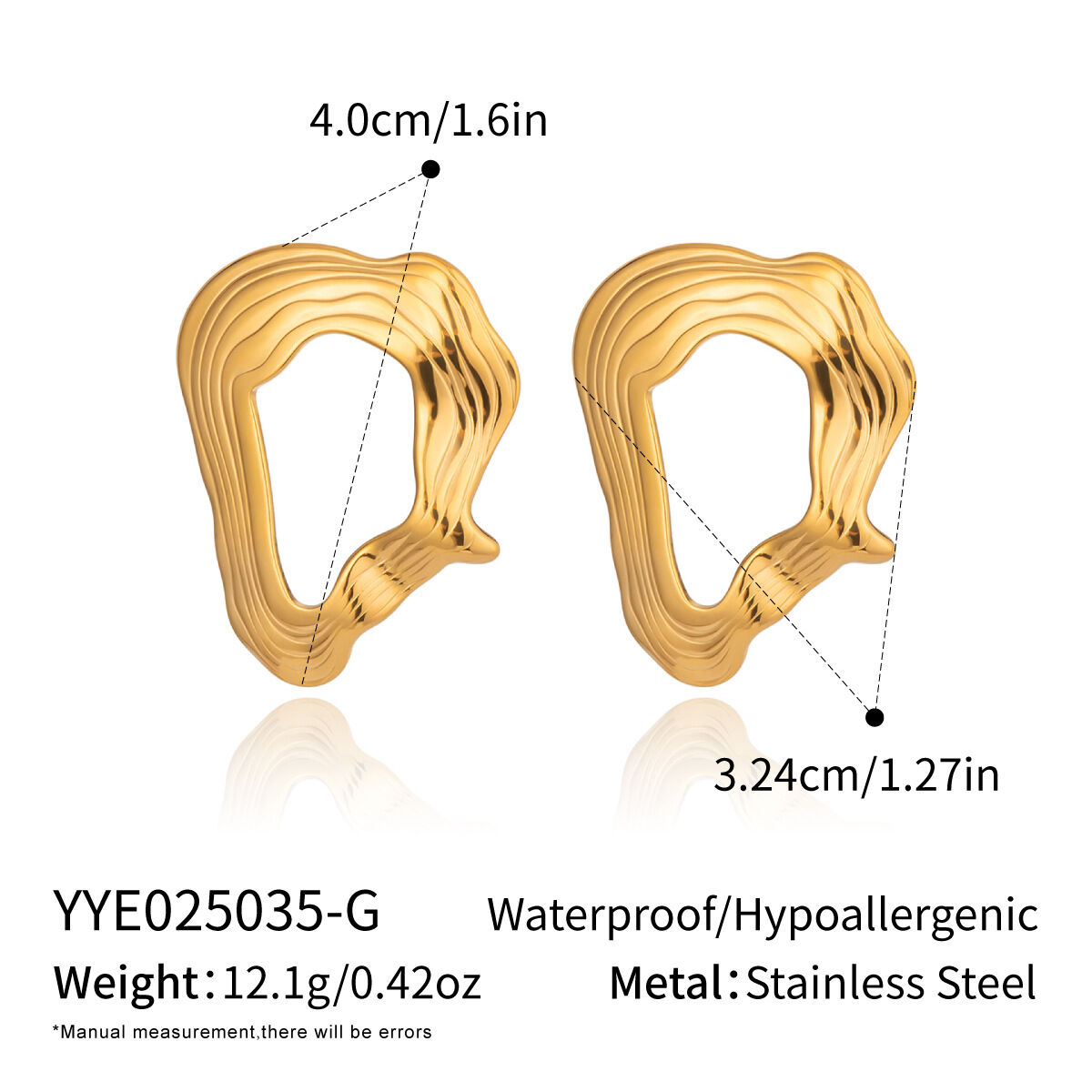1 Pair Irregular Shape Stainless Steel Waterproof Gold Color Stud Earrings 