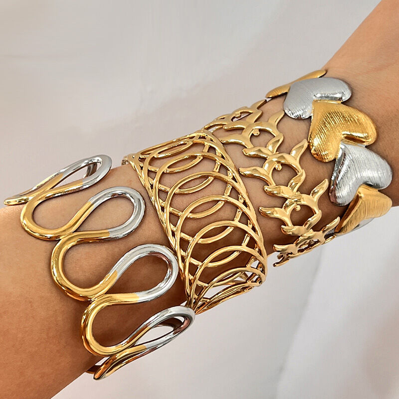 Bracciale rigido impermeabile in acciaio inossidabile a forma di cuore, 1 pezzo, di colori misti 2