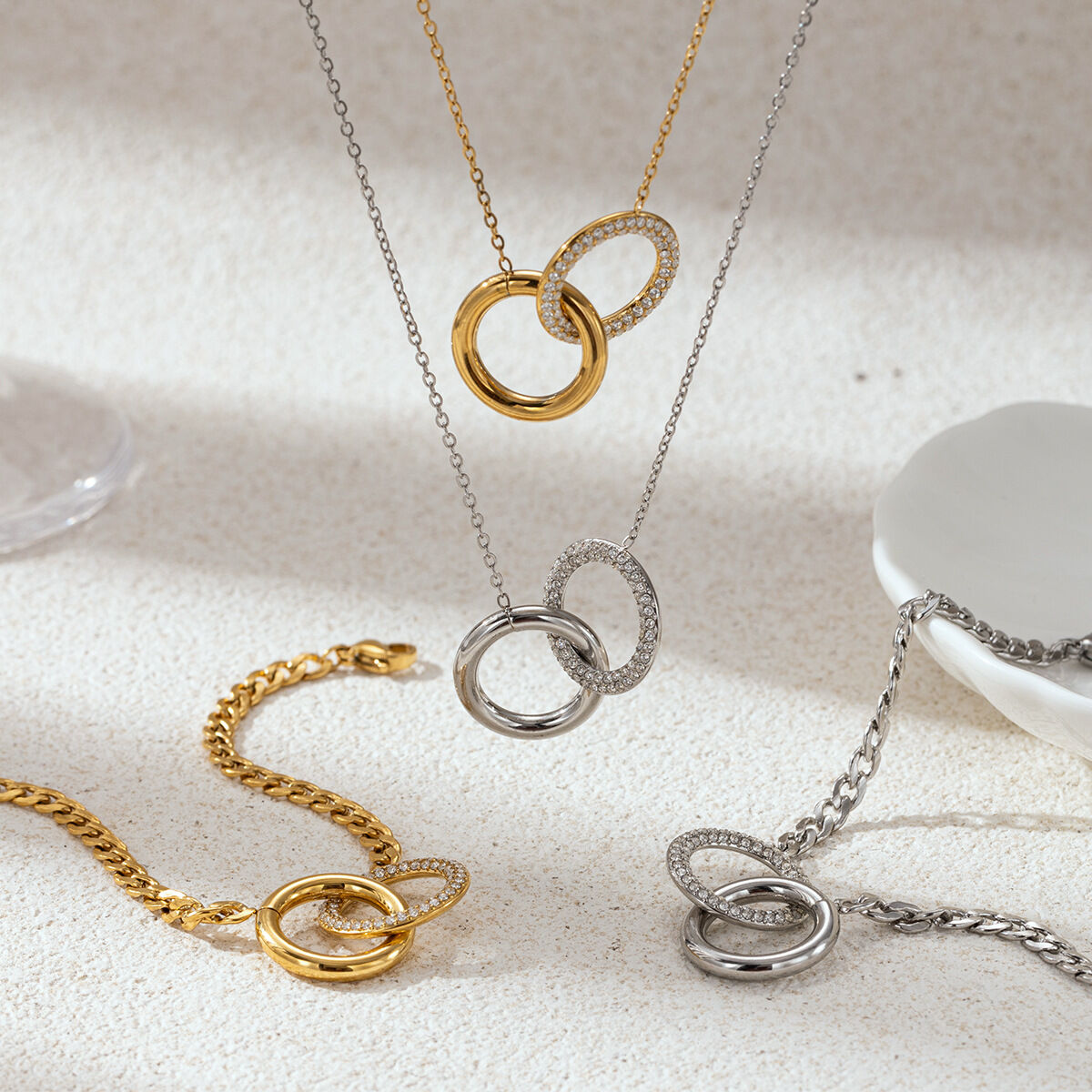 Set Di Collane Impermeabili In Acciaio Inossidabile Con Doppio Anello