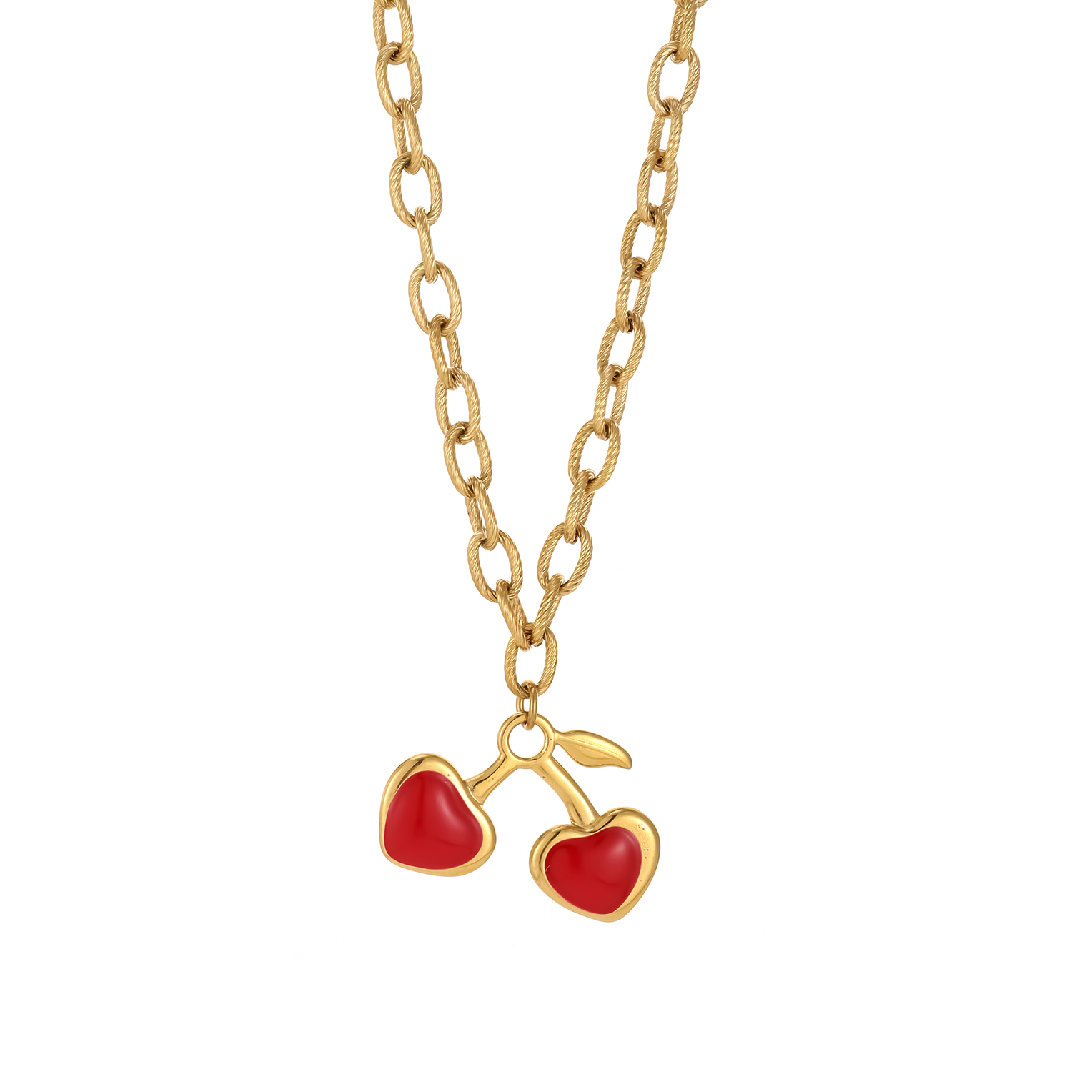 1 Piece Red Series Heart Cherry Stainless Steel Waterproof Natural Stone Women's Pendant Necklaces Picture6