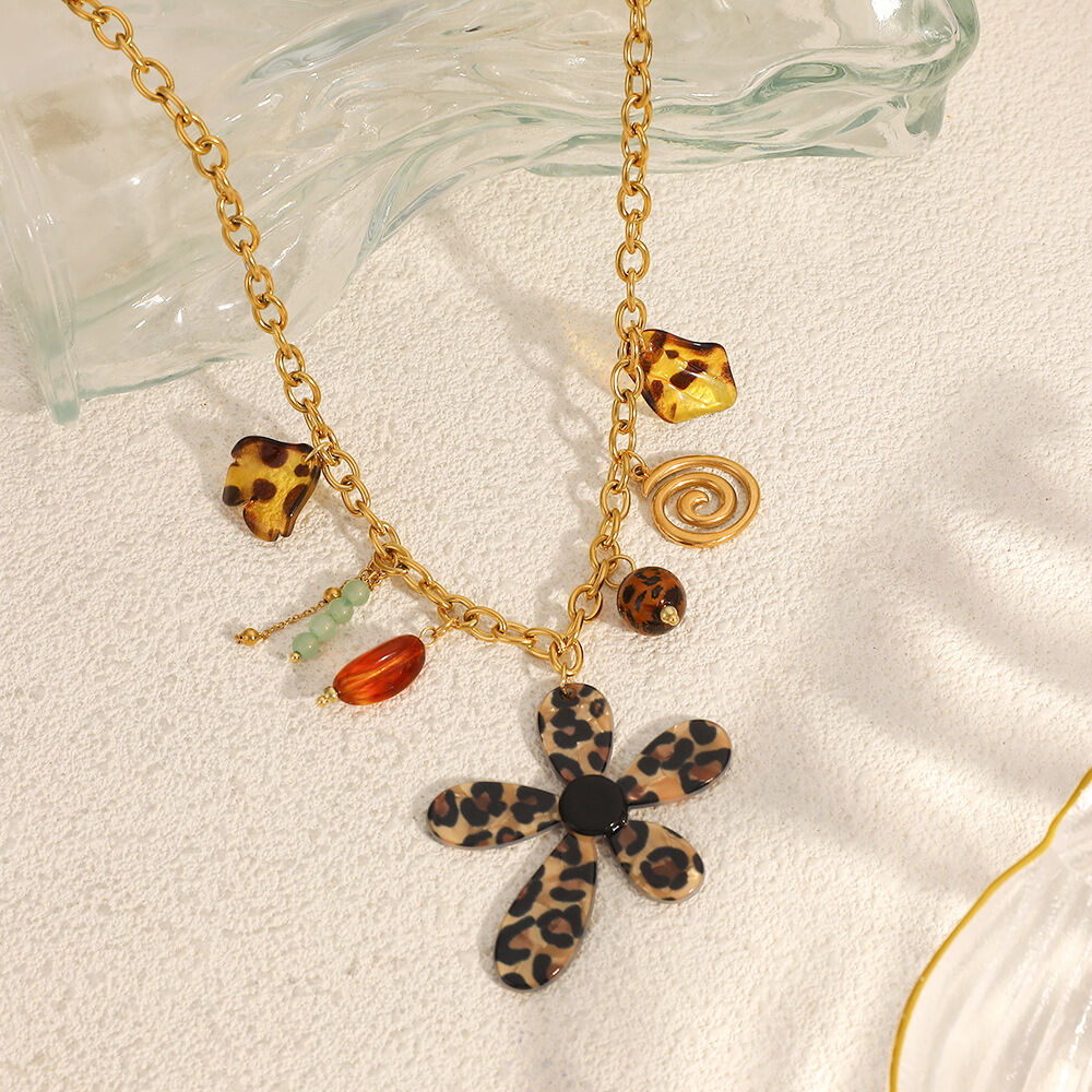 1 Piece Ethnic  Flower Leopard Print Stainless Steel Waterproof Women's Pendant Necklaces 2