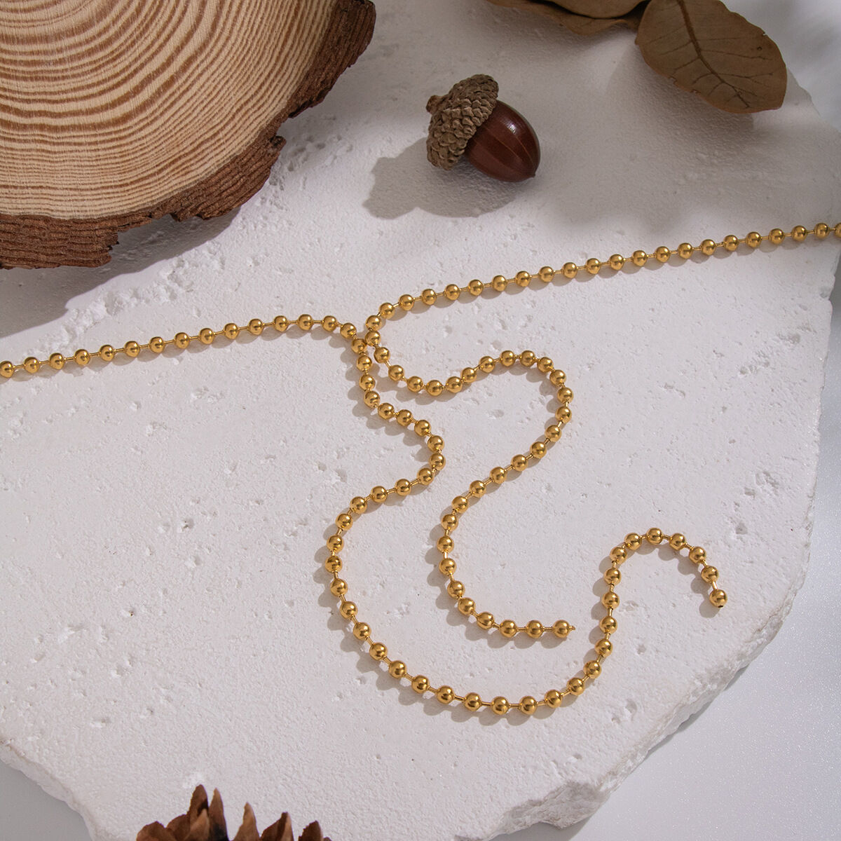 1 Piece Y-shape Beads Chain Stainless Steel Waterproof Gold Color Chain Necklace 2