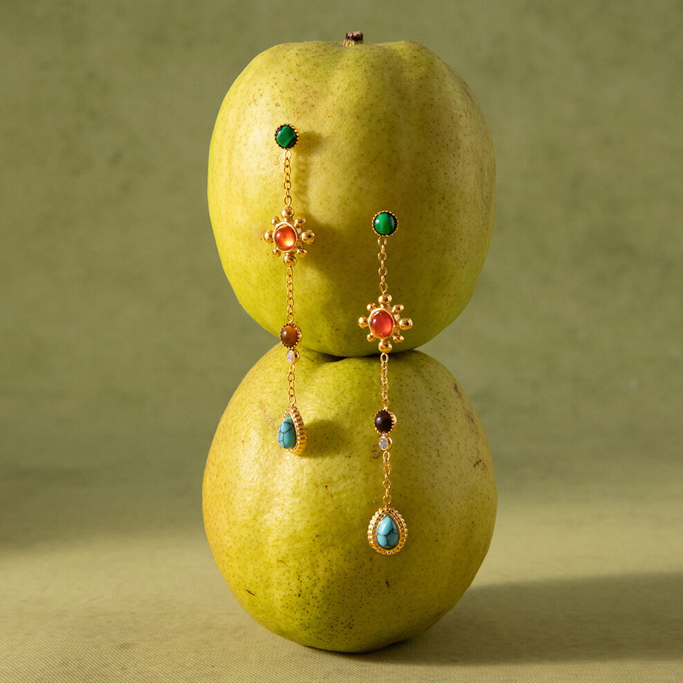 1 Pair Polychrome Droplet Stainless Steel Waterproof Gold Color Natural Stone Women's Dangle Earrings Picture3