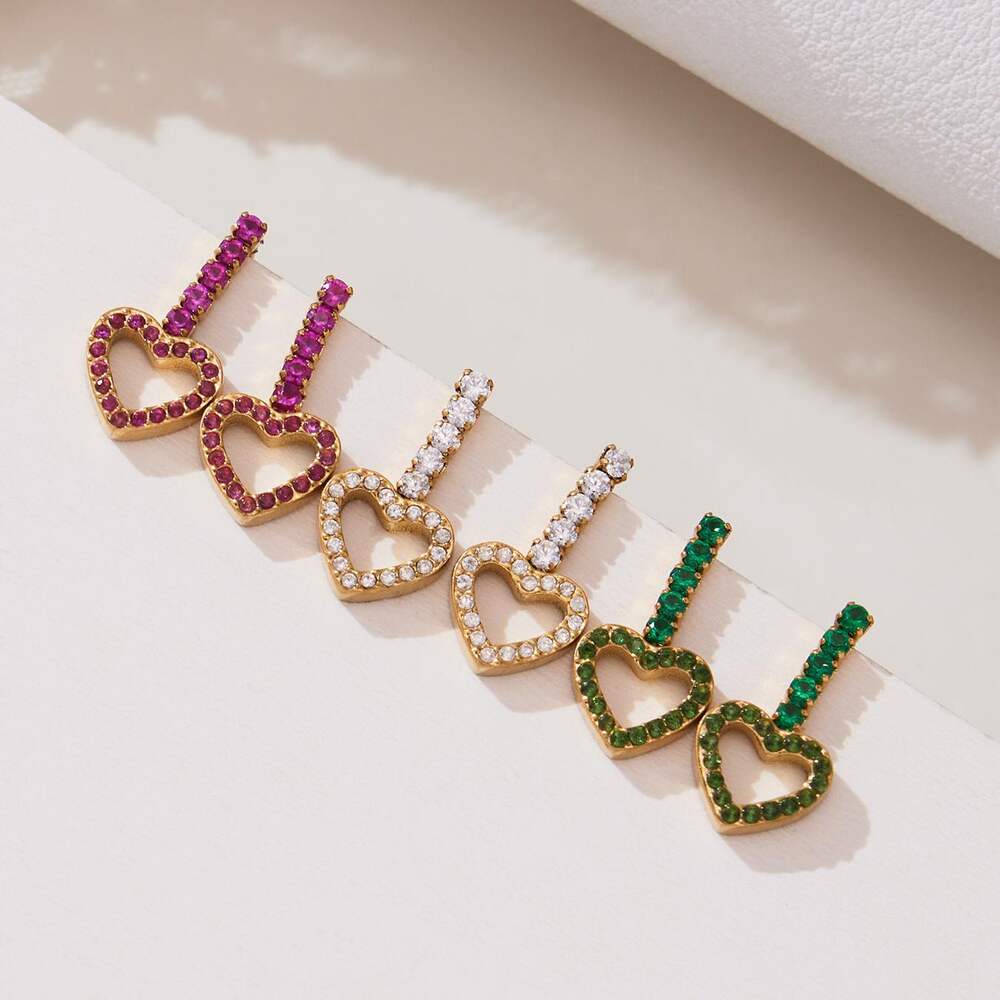 Sophisticated Heart Stainless Steel Waterproof Gold Color Zircon Women's Jewelry Sets h5Picture5