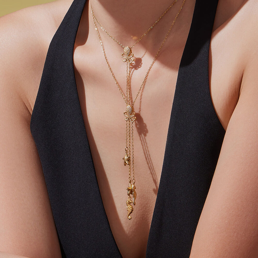1 Piece Marine Series Stainless Steel Waterproof Gold Color Zircon Women's Pendant Necklaces Picture4