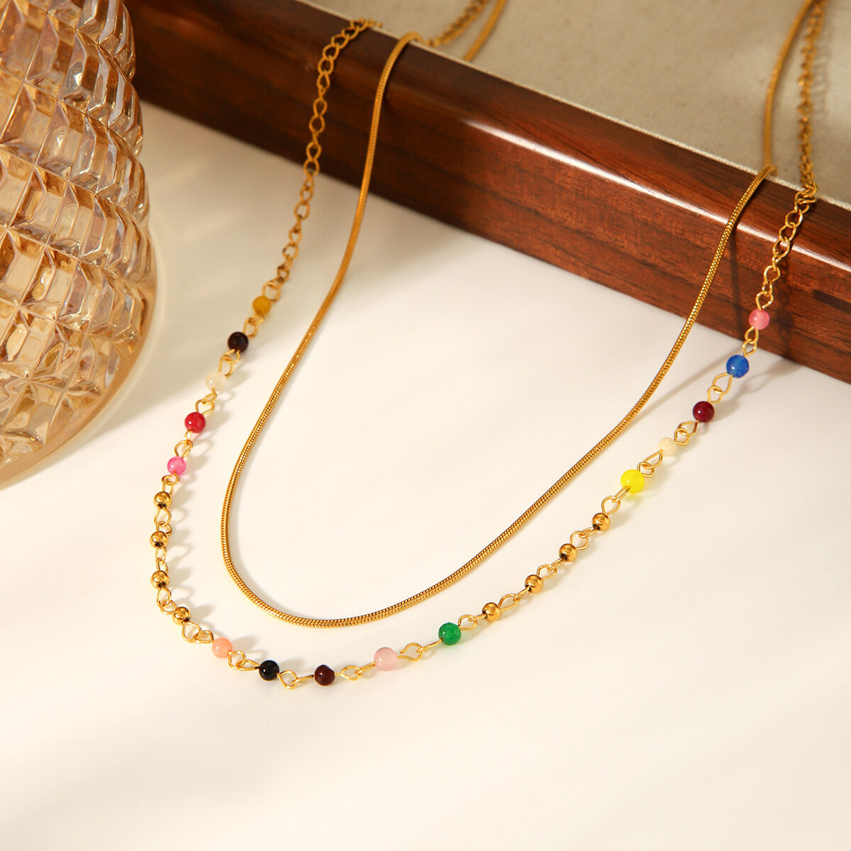 1 Piece Simple Beads Stainless Steel Waterproof Gold Color Layered Necklace h5 Picture4