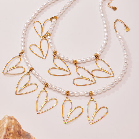 1 Piece Elegant Heart Hollowed-out Stainless Steel Waterproof Gold Color Women's Pendant Necklaces 2
