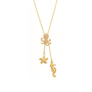 1 Piece Marine Series Stainless Steel Waterproof Gold Color Zircon Women's Pendant Necklaces h5