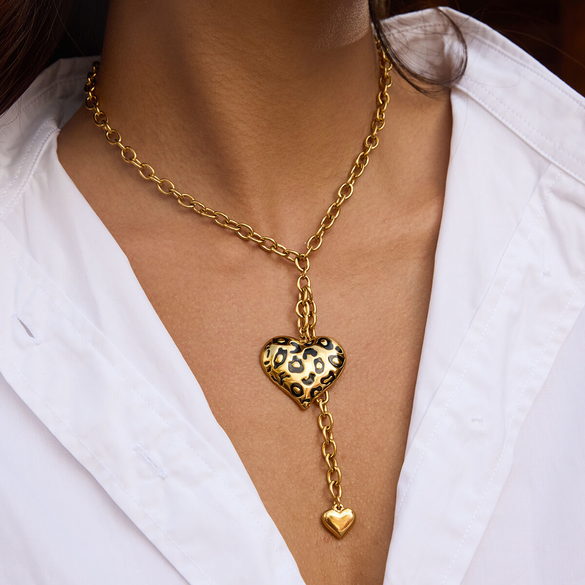 Sexy Leopard Print Stainless Steel Waterproof Gold Color Women's Jewelry Sets