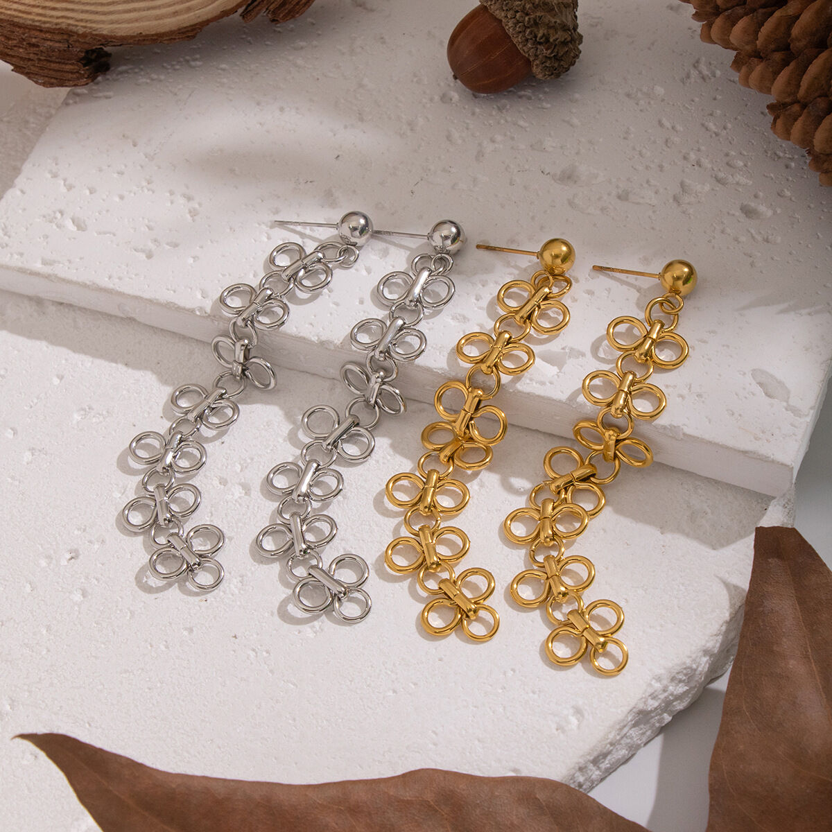 1 paio di orecchini pendenti in acciaio inossidabile con fiore romantico, impermeabili, color oro
