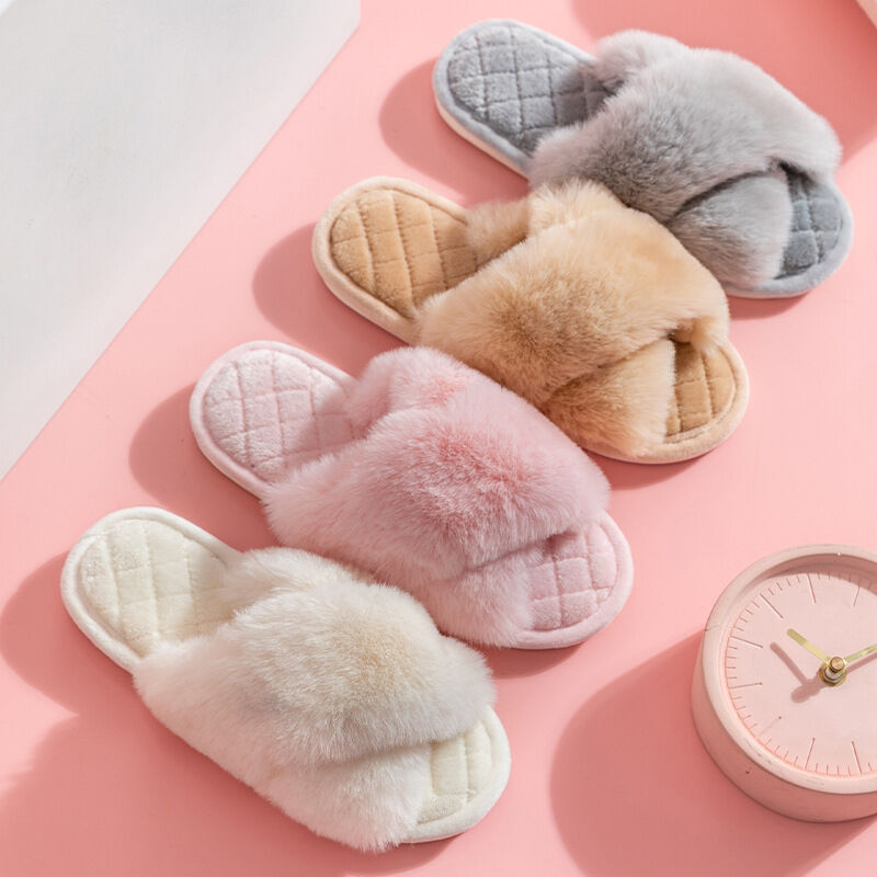 1 Pair Solid Color Home Plush Slippers
