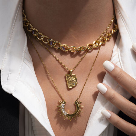 1 Piece Sun Shape Stainless Steel Waterproof Gold Color Zircon Pendant Necklace