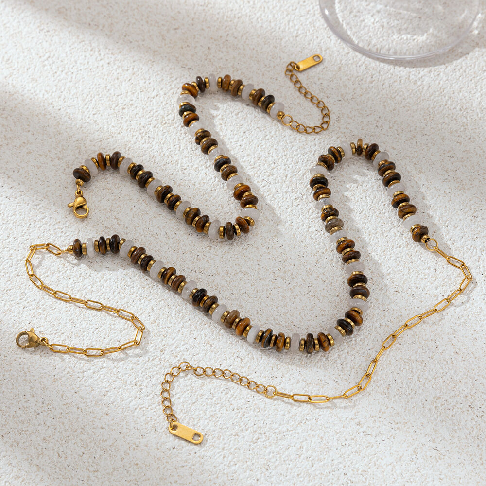 Set di collane in acciaio inossidabile con perline di pietra naturale h5Immagine3
