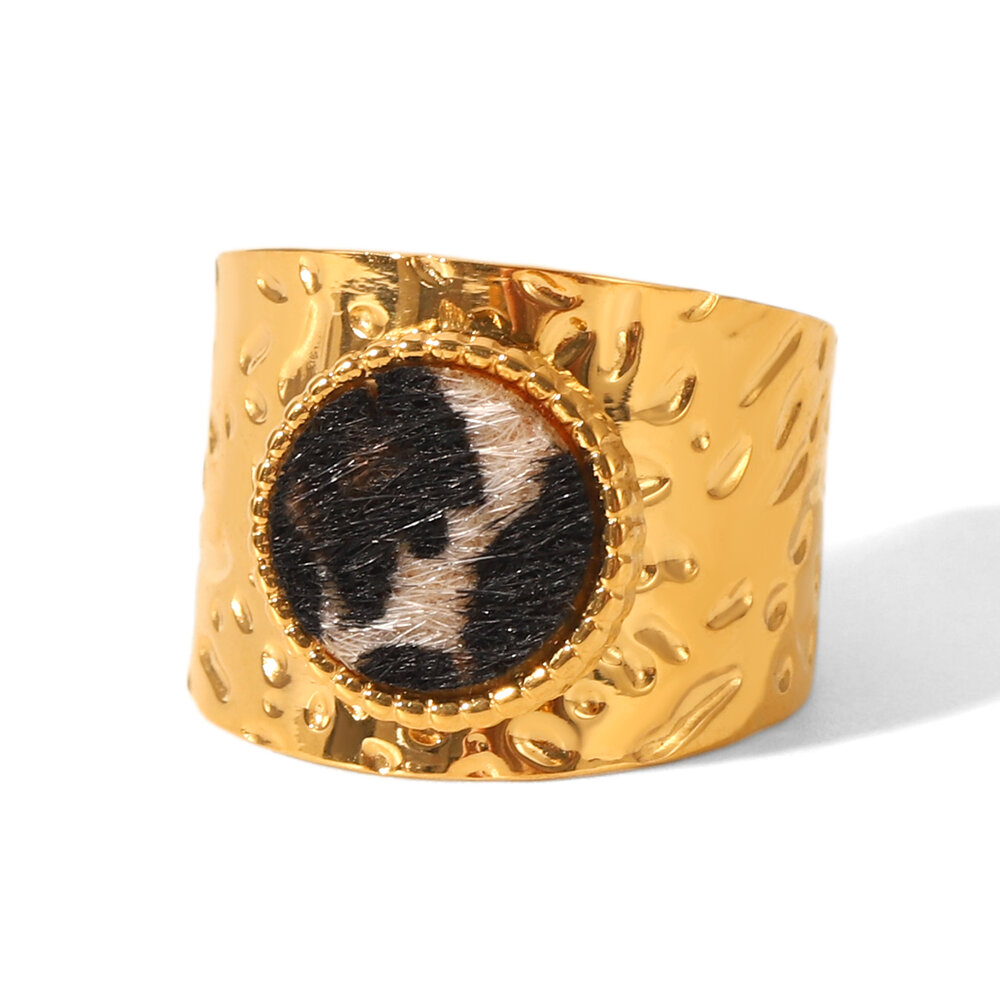 Bague léopard en acier inoxydable étanche couleur or (1 pièce)