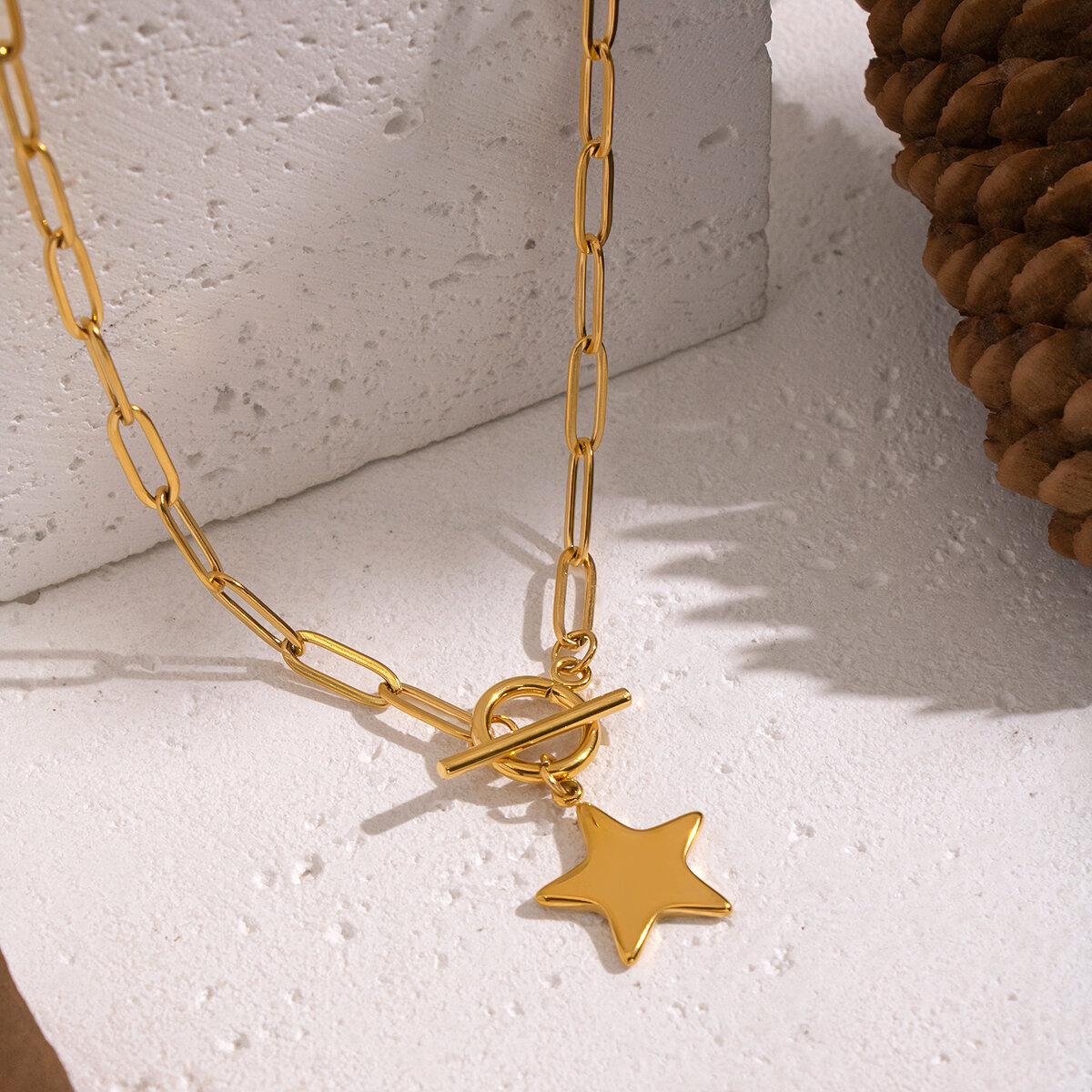 1 Piece Star Shape Stainless Steel Waterproof Gold Color Pendant Necklace